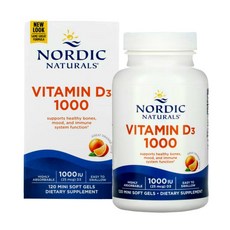 노르딕 내추럴스 비타민 D3 1000IU 120 미니소프트젤 오렌지맛, 1개, 120정