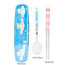 韓國 lilfant 大耳狗304不鏽鋼兒童餐具套裝 (筷子/湯匙/叉子/杯子/水壺/餐盤/餐具袋)，可愛卡通設計，外出攜帶方便, 1個, 圓筷湯匙小盒組 大耳狗, 藍色, 304不鏽鋼