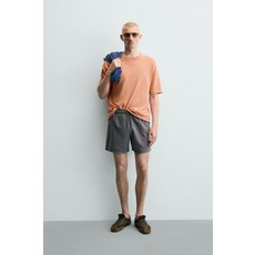 [국내발송] ZARA 남성 언밸런스 마감 니트 티셔츠 - 귤 4231/420/643 492412