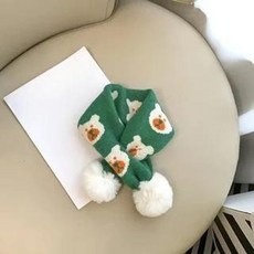 겨울 니트 쁘띠 목도리 귀여운 베어 털 보온 머플러, 그린