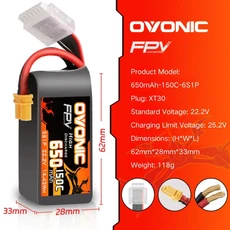 OVONIC 3s 4s 6s 리포 배터리 150C 650mAh XT30XT60 커넥터 포함 RC FPV 레이싱 드론 쿼드콥터용