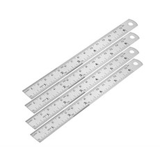 不銹鋼 直尺 (4 件裝) 英吋/公分 鋼尺 鐵尺 不鏽鋼直尺 15公分 英制 公制 木工尺 測量尺 畫線尺 文具 尺, 1個, Silver