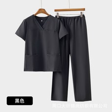 洗手衣彈力冰絲速幹工作服套裝醫療美容牙科女夏季短袖黑色刷手服, 1件, L