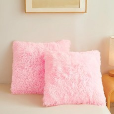 ECLATIS ERLOXO 푹신한 핑크 장식용 쿠션 커버 매우 부드럽고 보송보송한 플러시 베개 커버 모피 질감과 섀기 터치 소파 또는 침대용 인조 샴 지퍼가 달린 2개 세