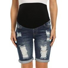 푸코메 여성 마터니티 데님 반바지 오버 더 벨리 컴포트 스트레치 버뮤다 진
