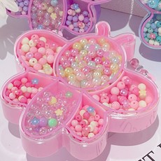 手工DIY串珠手鏈材料包配件，兒童益智手工制作項鏈手鏈材料包，女孩首飾穿珠子禮盒, 小蜜蜂禮盒-diy串珠-粉色-單個, 1個, 粉色