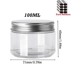 캔들공병 50 개/몫 30/50/60/80/100/120/150ML 저장 용기 알루미늄 뚜껑이있는 빈 플라스틱 항아리 화장품 페이스 크림 샘플 냄비, 50pcs-100ml