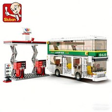 403PCS 0331 시티 타운 스쿨 그린 안전 이층버스 블록 3 피규어 DIY 자동차 모델 장난감