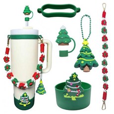 VAIAOH 컵용 5피스 크리스마스 액세서리 세트 손잡이 스트랩이 있는 실리콘 부츠 빨대 커버 및 참 887.2ml(30온스/40온스) 텀블러용 (Xmas) 122737, VAIAOH 컵용 5피스 크리스마스 액세서리 세트, 손