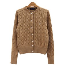 라파클럽 여성 라운드 꽈배기 니트 가디건 스웨터 면100%