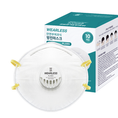 웨어리스 방진마스크 1급 PL100V 산업용 작업용 분진 미세먼지 차단 귀안아픈, 웨어리스 1급 방진마스크