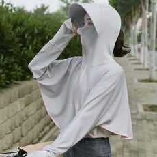 불꽃커머스 자외선차단 크롭 후드 집업 그레이