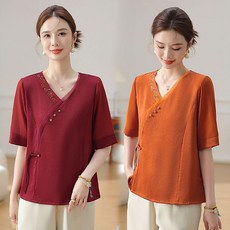 ORZQU 중년 여성 루즈핏 개량한복 반팔 상의