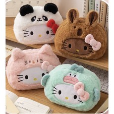 키티필통 산리오 헬로 키티 플러시 필통 가방 연필 가방 펜 케이스 학생 학교 용품 소녀 선물, 브라운