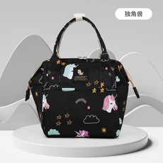 媽媽用品B4E 小號分隔媽咪包 多功能手提斜跨包 時尚外出分類收納母嬰用品包, 黑色獨角獸