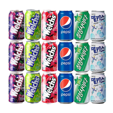 Welch's 威氏 葡萄汽水 3罐+白葡萄汽水 3罐+草莓汽水 3罐+百事可樂 3罐+七星汽水 3罐+優格風味碳酸飲 3罐, 6.345L, 1組