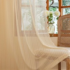 AmHoo 2 패널 보헤미안 크로셰 빈티지 레이스 세미 시어 커튼 농가 보일 거실 침실 창문 트리트먼트 베이지 130 x 160cm(55 63인치) 125195