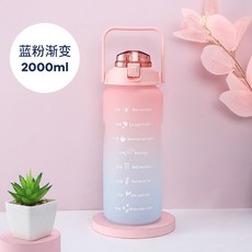 漸變色水杯2000ml大容量水壺運動2L刻度塑料吸管杯子便攜戶外水瓶, 1個, 1L, 藍粉漸變:2000ML