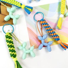 맘아트 DIY 운동화끈 퍼피 키링 만들기 키트 풍선강아지 스쿠비두 매듭 공예, 옐로 퍼플, 1세트