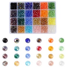 24칸 크리스탈 비즈 6mm 론델비즈 1200pcs 론델컷 팔찌만들기, 1개, 24색 크리스탈ab