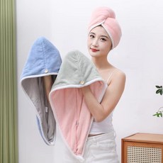 (1+1+1 )150g/개 이중 레이어 두가지 컬러옵션 극세사 헤어드라이타올, 핑크+블루+그린, 1개