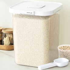 네오플램 투명 원터치 쌀통 쌀보관용기 잡곡통 10kg, 1세트, 화이트