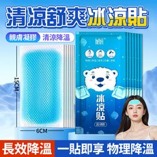 冰涼貼 (15cm x 6cm) 清涼降溫 長效降溫, 1個, 降溫冰涼貼【冰感持久+長效降溫】10片,大號【15*6公分】