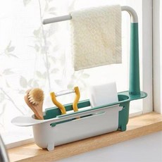 싱크대 길이조절 물빠짐 수세미 행주 건조대 접이식행주건조대 행주빨래판 행주홀더 미니건조대 행주행거, 1개, 그린