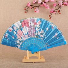 復古風繡花折扇 金邊舞扇 贈禮佳品, 1個, 藍色