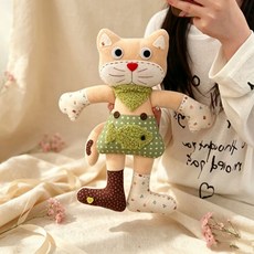 DIY哄睡小貓玩偶材料包 可錄音毛絨布娃娃, 奶咖小貓玩偶diy材料包, 1個