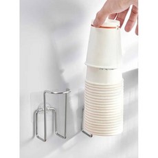 WORTHBUY 스테인리스 스틸 일회용 종이 컵 거치대 벽걸이 펀치 프리 물컵 보관 랙 주방 옷장 서랍 수납 정리함 214526, Single 2PCS