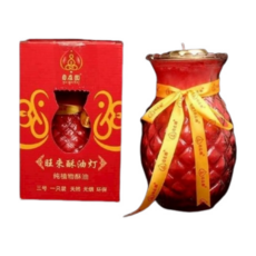 自在園 旺來酥油燈 純植物酥油 無煙環保 居家供佛擺飾 小號紅色款 (一盒兩瓶), 1號小號紅色 兩天/一盒兩瓶, 1個