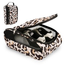 Getfitsoo 골프화 가방 골프화 가방 남성/여성용 야외 지퍼 캐리어 백 통기성 스포츠 신발 가방 여행용 신발 가방 브라운 레오파드. 레오파드 신발 가방, 브라운 레오파드