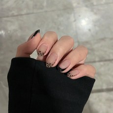 美甲貼片穿戴甲夏季甜酷風美甲片可拆卸貓咪星星蝴蝶結假指甲短款, 1個, BY1675黑邊脣紋:工具包款