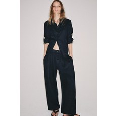 ZARA 자라 100% 리넨 턱 디테일 팬츠 ZW 컬렉션 - 네이비 138518