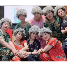 洋洋小品 老婆婆捲假髮 老人假髮 阿媽假髮 老奶奶假髮 灰白色假髮 搞笑萬聖節裝扮聖誕節 舞會表演派對角色扮演道具 台灣現貨, 1個, 灰白色