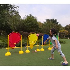 豆腐妹的窩 幼兒園戶外體育活動器械 親子投擲遊戲玩具 室外投球器材投籃框, 1個, 小號綠色（送20個軟球+10個沙包）,大號直徑50cm/小號直徑40cm