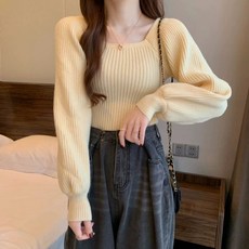 진주 꼬임 어깨퍼프니트 반폴라 어깨셔링니트