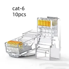 쿠쿠스토어 50/100pcs RJ45 Cat 패스 커넥터 금도금 Unmodule 플러그 네트워크 크리스탈 헤드이더넷 케이블, 01 cat-6 10pcs