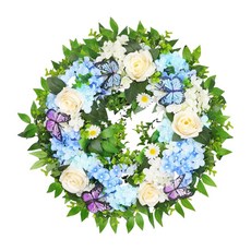 현관 복도 정원과 호환되는 잎이 달린 45cm 인공 수국 꽃 화환 봄 사실적인 꽃 화환, 사이즈 이미지 참고, 1개, 수국 장미