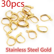30-50 개/몫 15*10mm 실버 골드 프랑스어 레버 귀걸이 후크 와이어 설정 기본 고리 DIY 쥬얼리 만들기, 09 Stainless Gold 30pcs