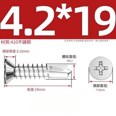 410不鏽鋼沉頭鑽尾螺絲 M4.2-13mm, 1個, M4.2-19-單支