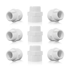 QruiLanTu 2.5cm(1인치) 화이트 양방향 PVC 파이프 커플링 어댑터 육각 니플 NPT 수 스레드 커플링 어댑터 커넥터 2.5cm(1인치) PVC 파이프 소켓 x N, 1 Inch