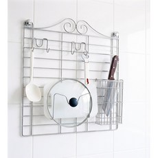 台灣製造＊不銹鋼壁網收納組合 不銹鋼網片可適用園藝或店面展示 304不銹鋼置物架、廚房架, 1個, 壁網含配件（鍋蓋架&刀架&掛鉤）, 不鏽鋼