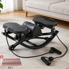 U型搖擺踏步機 多功能運動健身器材 減脂鍛鍊, 保護膝蓋 新款U型踏步機,金典黑 拉力繩 地墊, 金典黑