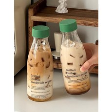 휴대용 유리 텀블러 아이스 커피 보틀 뚜껑 물병, 5. 그린 2개 세트