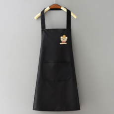 可愛貓咪印花防水防油圍裙 廚房家用工作服圍腰女, 掛頸防水小好運熊全黑色