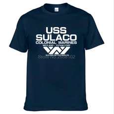 패션 USCSS 티셔츠 Alien USS Sulaco Colonial Marines Aliens Off World 반소매 Tshirt 남성 코튼 O 넥 티, 04 XS（old）, 01 Navy