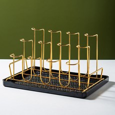 거치대 컵걸이 스텐 컵꽂이 홀더 받침 정리대 건조대, 1개, 골드 12단 선반 블랙 디스크