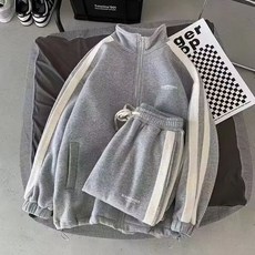 運動套裝套裝春秋季寬鬆開衫衛衣休閒搭配帥氣條紋兩件套夾克外套